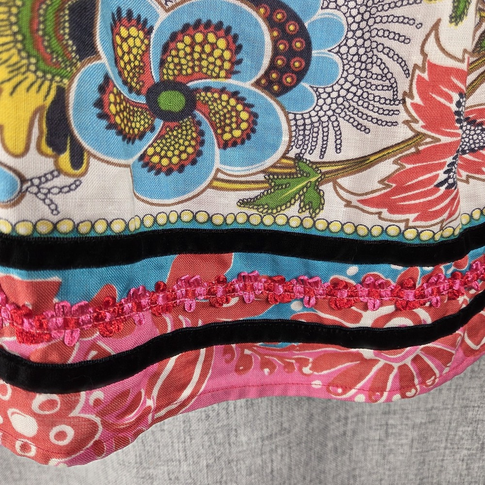 VTG Banjara Skirt WD.NY India Patchwork Ribbon Trim Linen Full Tiered SZ 8 Midi - Picture 4 of 11